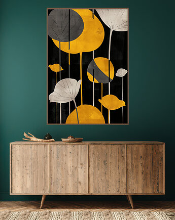 Liście lotusu - Plakat, druk - Chiński Orient, Harmonia Zen, Wabi Sabi #107, Black Sapphire Art