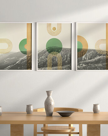 Plakaty zestaw/tryptyk góry Karkonosze, nowoczesne, w stylu mid-century., Grawisfera