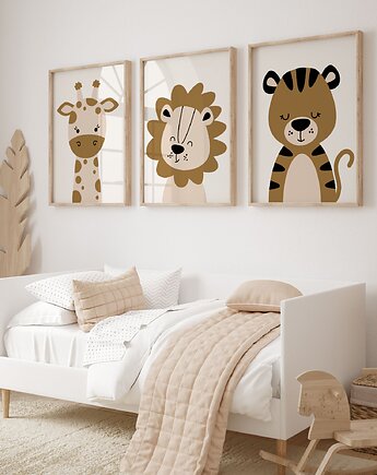 Zestaw 3 plakaty lew żyrafa tygrys, OSOBY - Prezent dla 10 latki