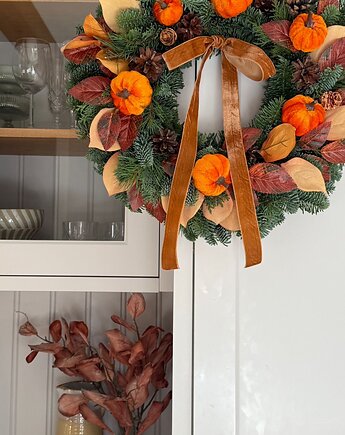 NATURALNY zielony Wianek jesienny z dyniami, MOM&SISdekorują
