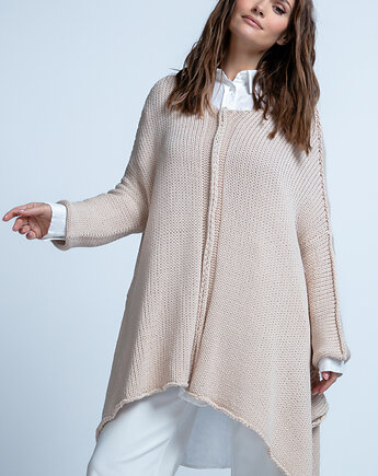 Bawełniany oversizowy asymetryczny sweter na wiosnę i lato F1851 Beżowy UNI, FOBYA