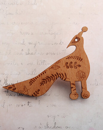 Stylowa drewniana broszka - idealny prezent dla Niej - Paw, MOOD for WOOD