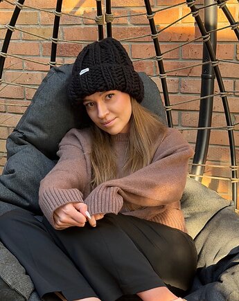 Gruba delikatna wełniana czapka beanie 100% wełna, GANGSTA KNIT