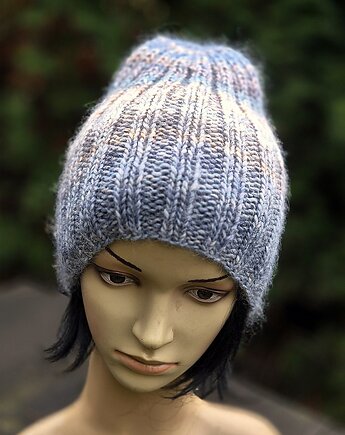 Zimowe niebo / czapka z jedwabiem, agat handmade