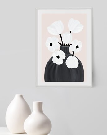PLAKAT abstrakcyjny kwiaty w wazonie beżowy, black dot studio