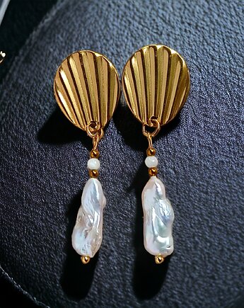 Zjawiskowe kolczyki : PERŁY i stal pozłacana, kaktusia