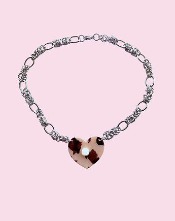 NASZYJNIK gruby srebrny z sercem w krowie łaty, Cuksy Jewellery