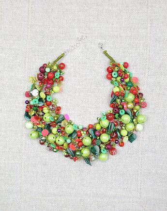 6971 Wielobarwny naszyjnik statement - Soczysta Zieleń i Czerwień, kama4you