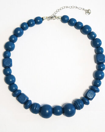 Niebieskie, drewniane korale - krótkie, ludowe, yenoo