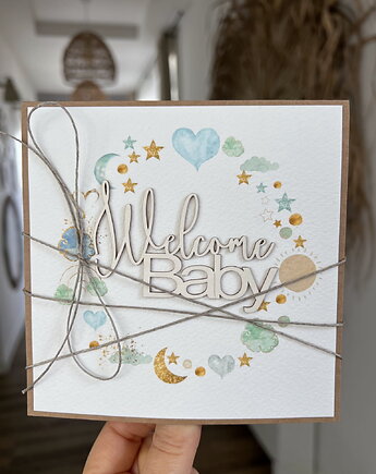 Ręcznie robiona kartka na narodziny dziecka Welcome Baby, sorte