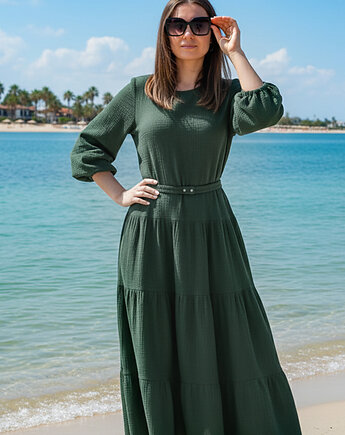 Eko długa w kolorze Mineral blue sukienka muślinowa sukienka Sandra, Lariko Studio