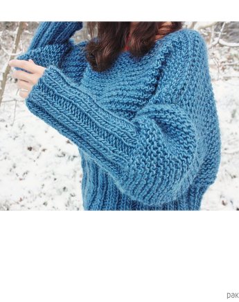 Niebieski sweter handmade moher z wełną, Mademoiselle Patrini