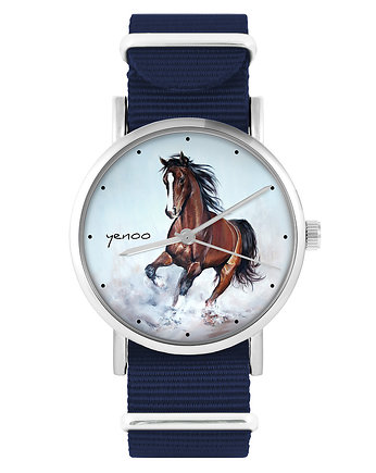 Zegarek - Brązowy koń - granatowy, nylonowy, yenoo