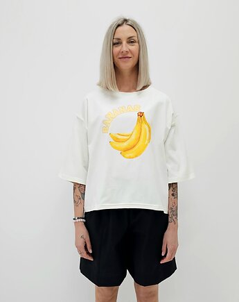 Bawełniana bluzka z bananami o luźnym kroju z rękawem 3/4, Ablush