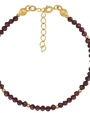 Bransoletka srebrna pozłacana z kamieni naturalnych granat 3mm, Bring Biżuteria