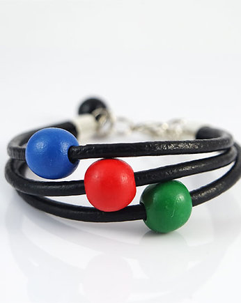 Bransoletka - Drewniane korale - rzemienie, yenoo