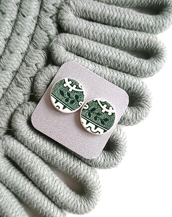 Kolczyki ceramiczne w zielone wzory, biżuteria z talerzy