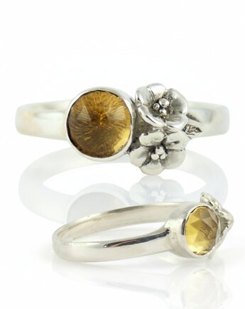 Pierścionek z cytrynem Rose Cut, srebro 925, ręcznie grawerowany, Her-Ring, Her Ring Bizuteria