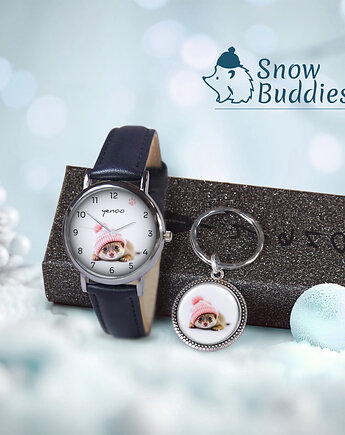 Zestaw prezentowy - Surykatka - zegarek i brelok - skórzany, granatowy, yenoo