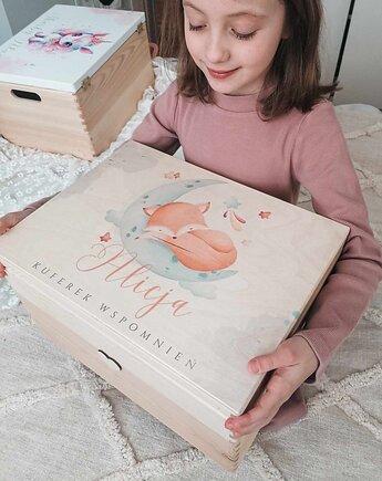LISEK Kuferek wspomnień z metryczką, prezent na chrzest, roczek, LOO LOO DREAM
