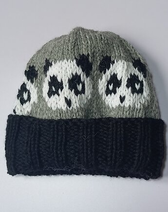 PROMOCJA jedna sztuka! czapka unisex ze 100% miękkiej wełny, pandy, cosy creation