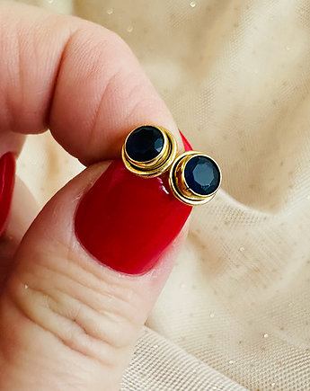 Kolczyki z szafirem,  złote sztyfty, granatowy  kamień, Anemon Atelier