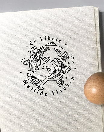 Pieczątka ex libris - Japońskie Ryby Koi, Malu Studio
