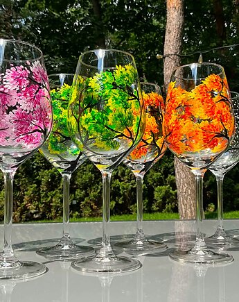 Kieliszki na wino ręcznie malowane Cztery pory roku 8szt, Edyta Tobiasz Art