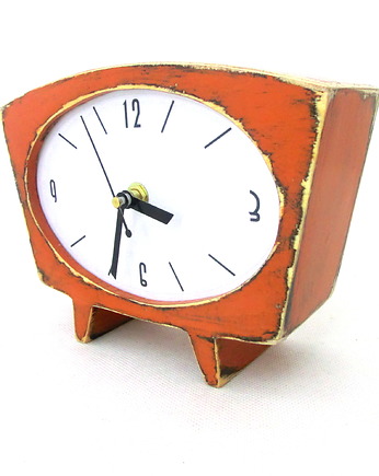 CICHY MECHANIZM zegar drewniany pomarańczowy, Clock Wood Studio