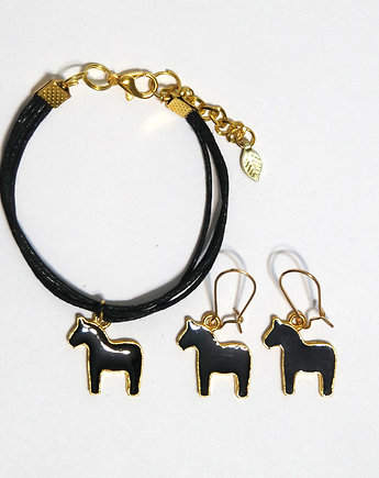 Komplet - bransoletka, kolczyki - Konik czarny, yenoo