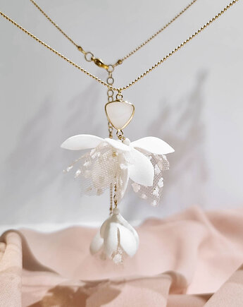 Naszyjnik white z tiulem nude/gold z kolekcji Blossom Garden, Moiumi Jewelry