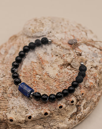 Bransoletka męska z Lapisu Lazuli Lawy i Agatu, w hand works