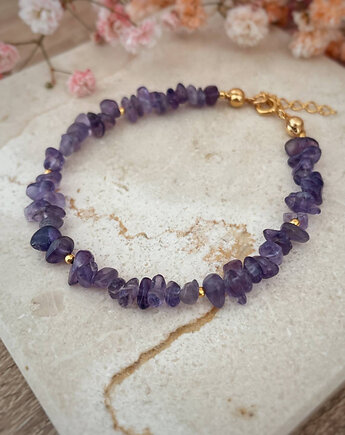 Bransoletka pozłacana z kamieni naturalnych Ametyst sieczka, Bring Biżuteria