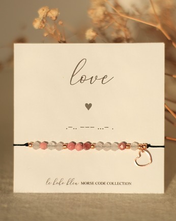 LOVE - Alfabet Morse'a - Kwarc Różowy i Rodonit, Le Boho Bleu