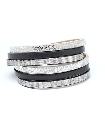 Bransoletka z rzemieni srebrno-czarna, Kociokwik Jewelry
