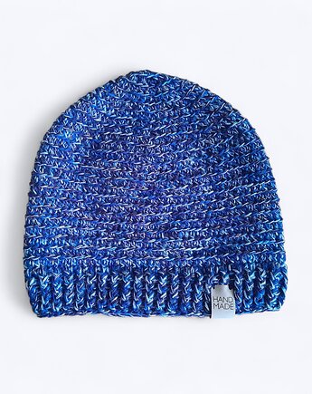 Ciepła czapka z wełny merino niebieski melanż, Malowane Nitki