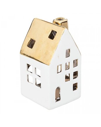 Lampion Porcelanowy Domek ze Złotym Dachem 12 cm, OSOBY - Prezent dla rodziców