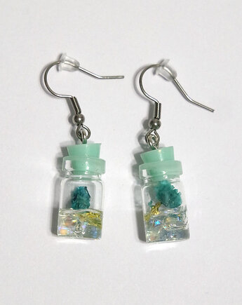 Kolczyki fiolki - żywica, turkusowe, yenoo