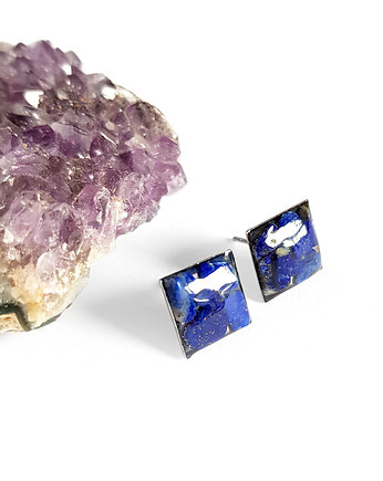 Kwadraty lapis lazuli kolczyki sztyfty, OSOBY - Prezent dla dziewczynki