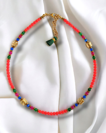 Choker wakacyjny : jadeit & złota lawa : multicolor