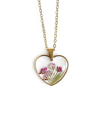 Naszyjnik serce z kwiatami w żywicy, Colie