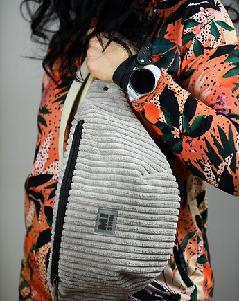 Beżowa nerka XL ze sztruksu, pomarańczowe wnętrze, MISHIN Bags&More