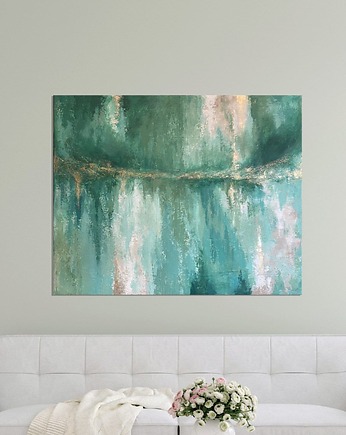 Zielony obraz abstrakcyjny ze złotem "REFLECTIONS" 80X100 cm, AnnSayuri ART