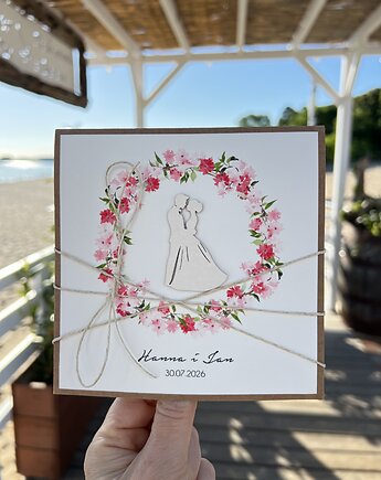 Personalizowana ręcznie robiona kartka ślubna w dniu ślubu, sorte