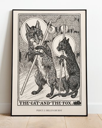 Plakat vintage szkic cat fox - LIS I KOT, Storelia