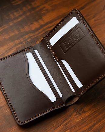 Ręcznie szyty portfel ze skóry - Bifold Brown, OSOBY - Prezent dla emeryta