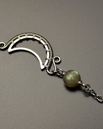 Bransoletka labradoryt wire wrapping księżyc lunula, Agata Rozanska