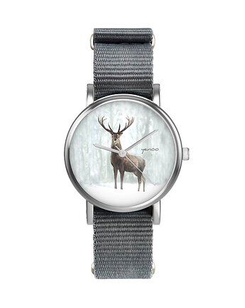 Zegarek  mały - Jeleń 3 - nylonowy, szary, yenoo