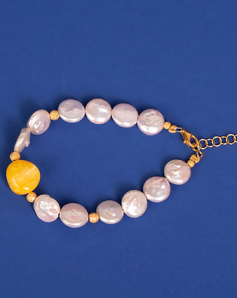 Bransoletka z perłami i bursztynową kulką, Andorii by Baco