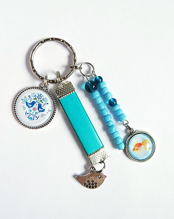 Breloczek - Ptaki folk, rybka, rzemień, yenoo